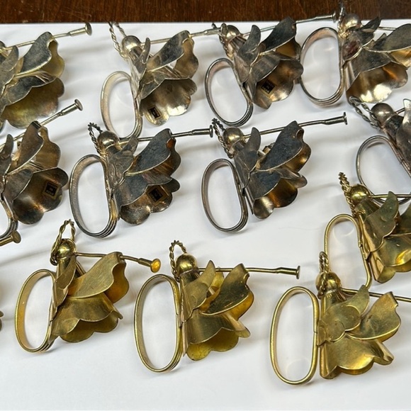 Vtg Set of 13 8 Silver Plated 5 Brass Angels Horns Napkin Rings Christmas 2” - Picture 1 of 9